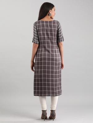 grey viscose straight kurta - 17614186 - Standard Image - 3