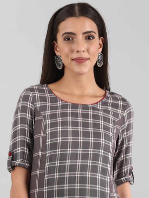 grey viscose straight kurta - 17614186 - Standard Image - 4
