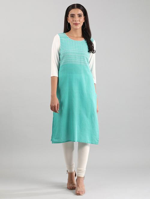 green cotton blend straight kurta - 17614188 - Standard Image - 1