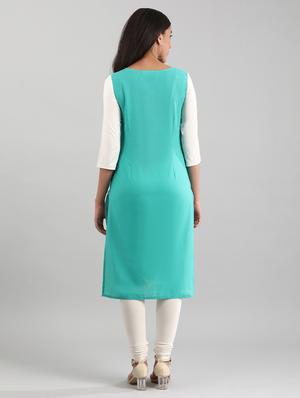 green cotton blend straight kurta - 17614188 - Standard Image - 3