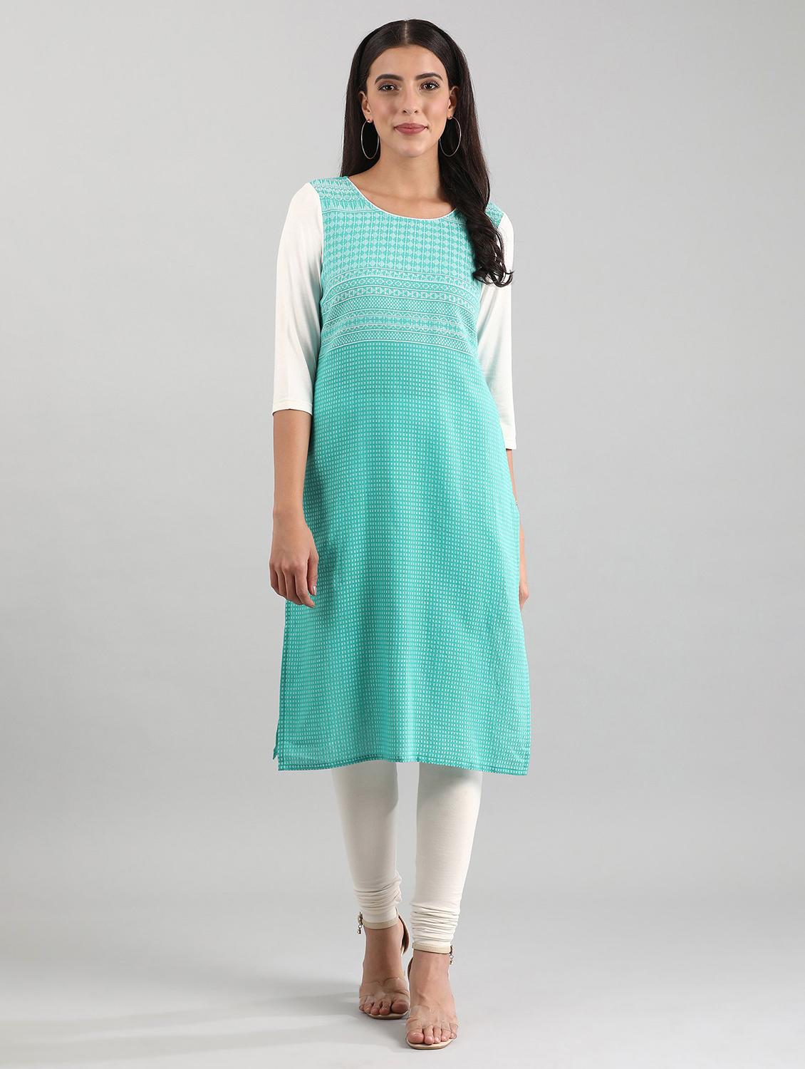 green cotton blend straight kurta - 17614188 - Zoom Image - 1