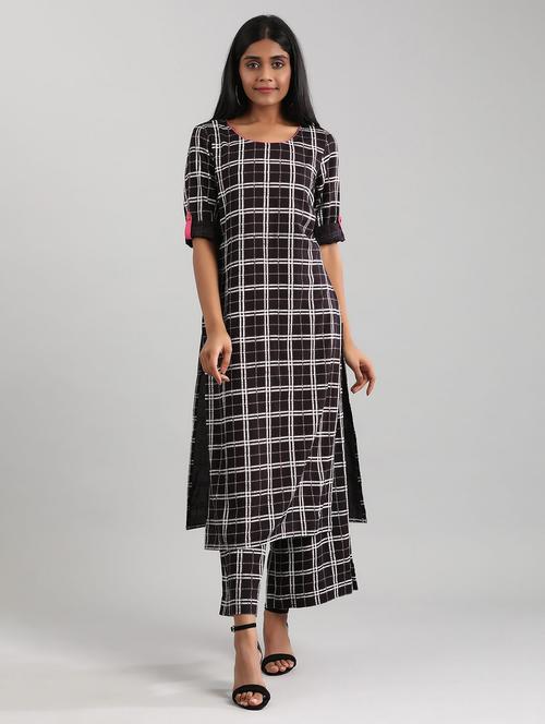 black viscose straight kurta - 17614194 - Standard Image - 1