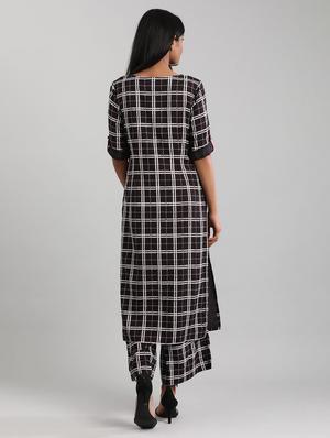 black viscose straight kurta - 17614194 - Standard Image - 3
