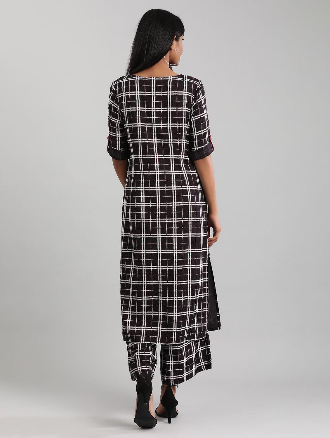 black viscose straight kurta - 17614194 - Zoom Image - 3