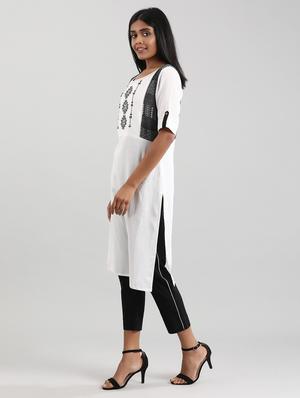 white cotton straight kurta - 17614196 - Standard Image - 2
