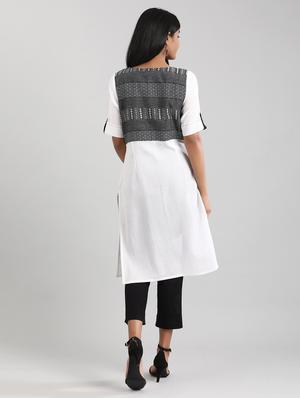 white cotton straight kurta - 17614196 - Standard Image - 3