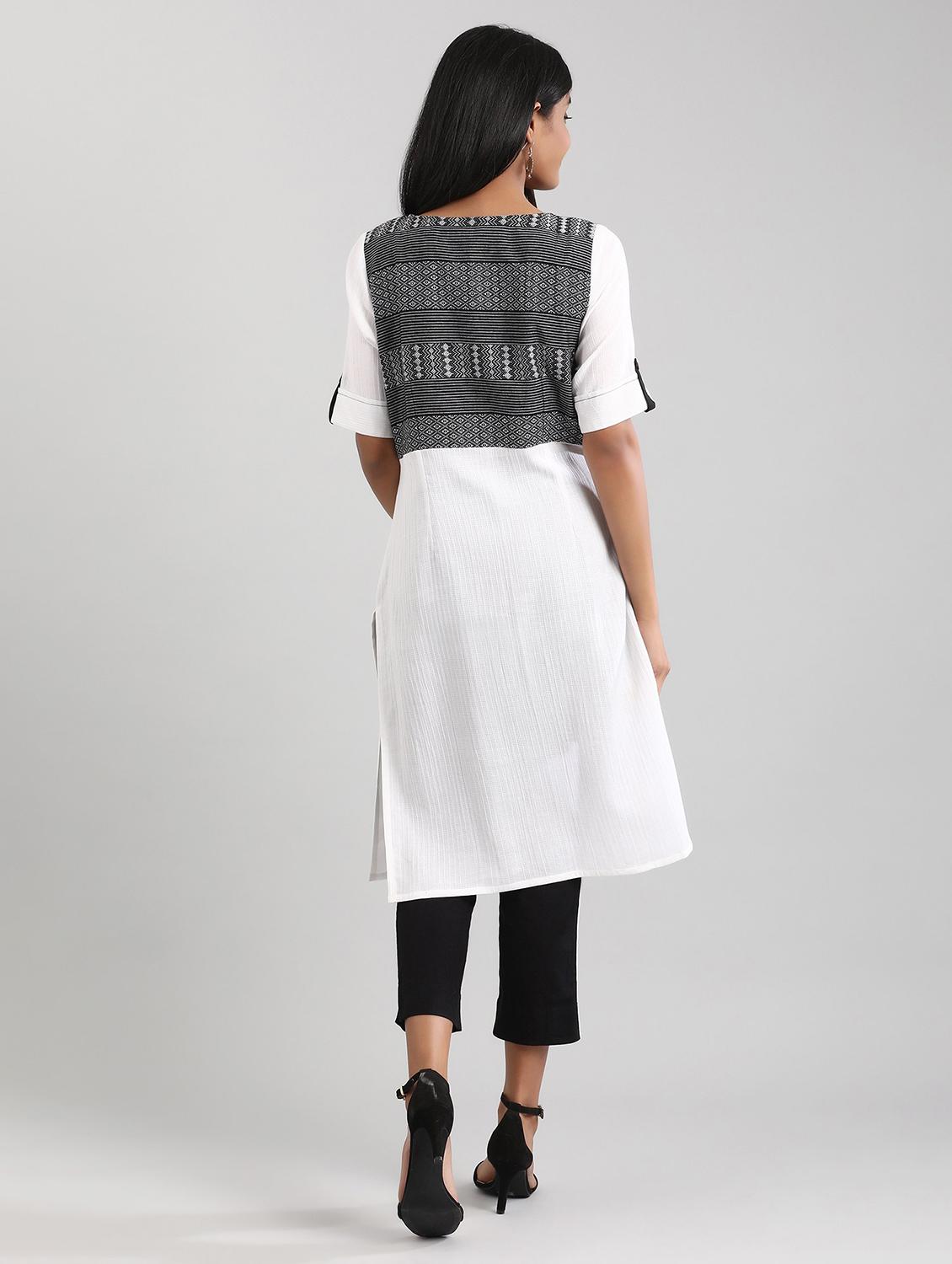 white cotton straight kurta - 17614196 - Zoom Image - 3