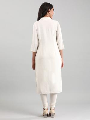 white viscose straight kurta - 17614197 - Standard Image - 3