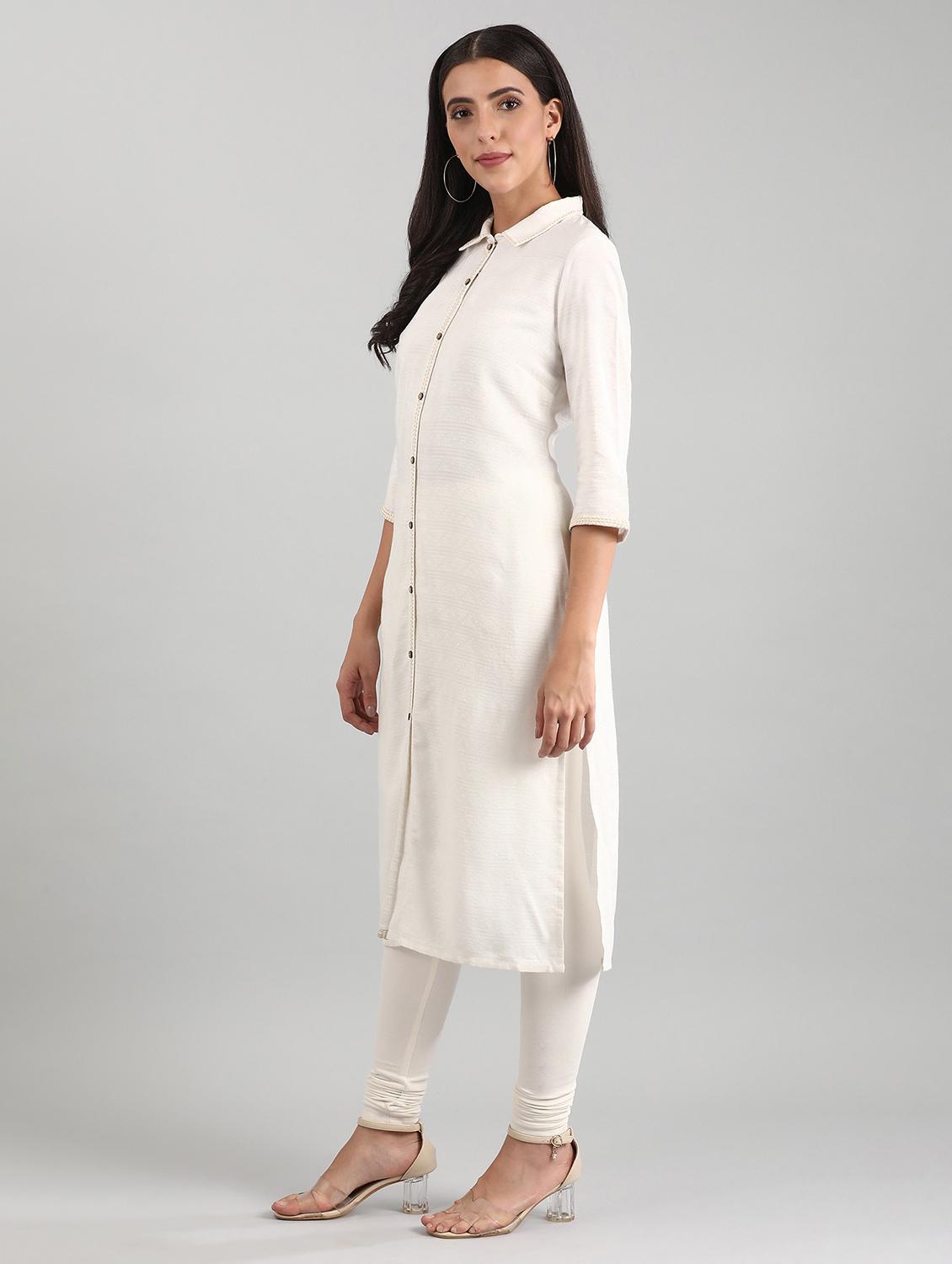 white viscose straight kurta - 17614197 - Zoom Image - 2