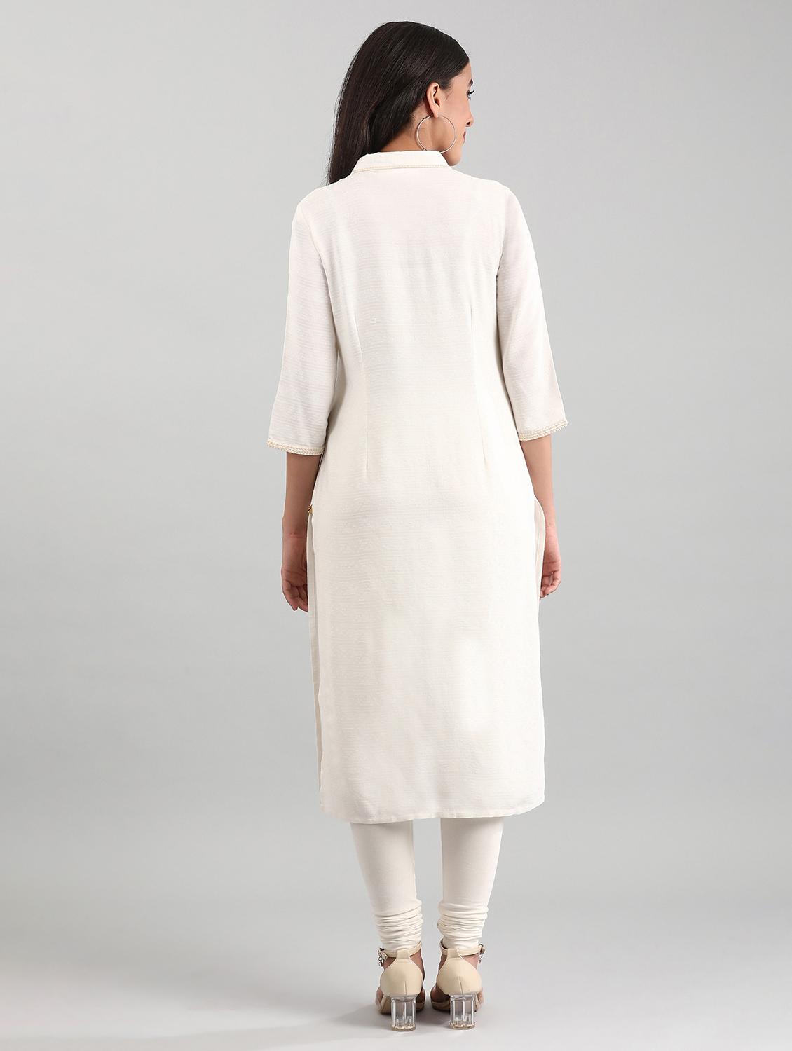 white viscose straight kurta - 17614197 - Zoom Image - 3