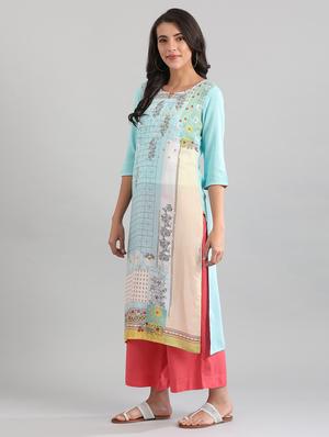 blue viscose straight kurta - 17614210 - Standard Image - 2