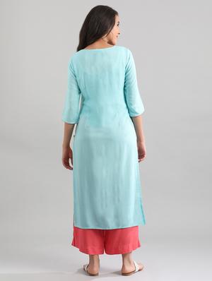 blue viscose straight kurta - 17614210 - Standard Image - 3
