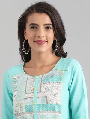 green cotton blend straight kurta - 17614213 - Standard Image - 4