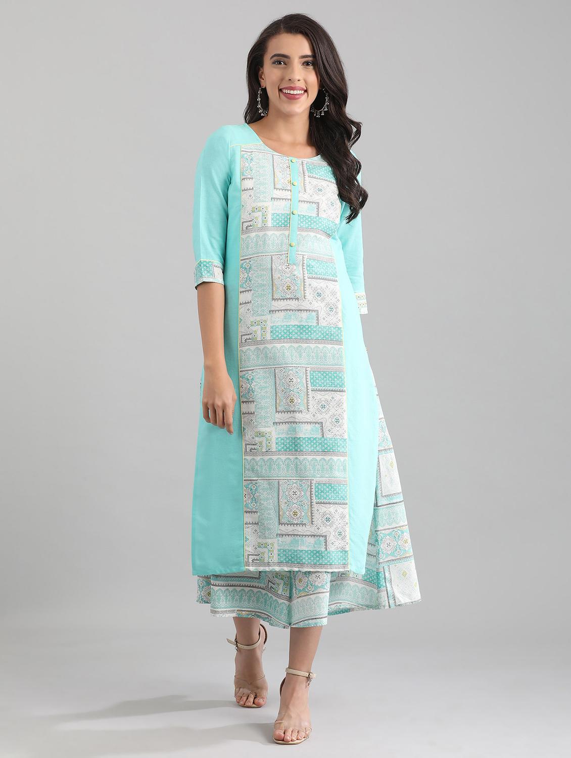 green cotton blend straight kurta - 17614213 - Zoom Image - 1