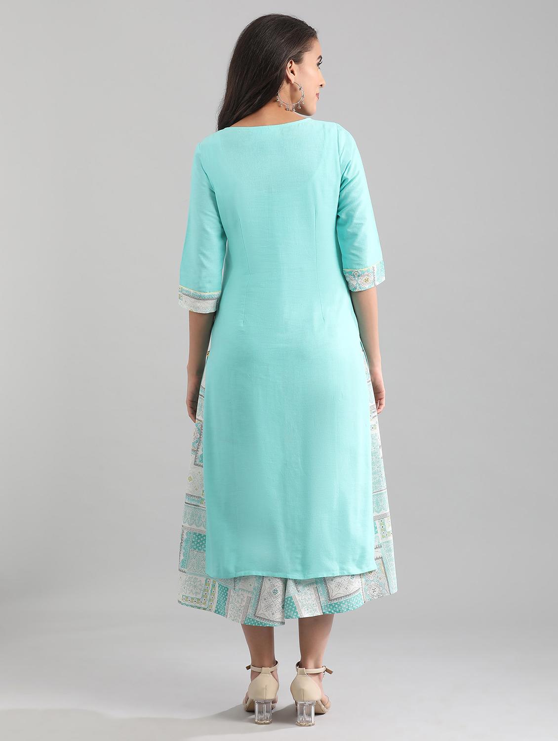green cotton blend straight kurta - 17614213 - Zoom Image - 3