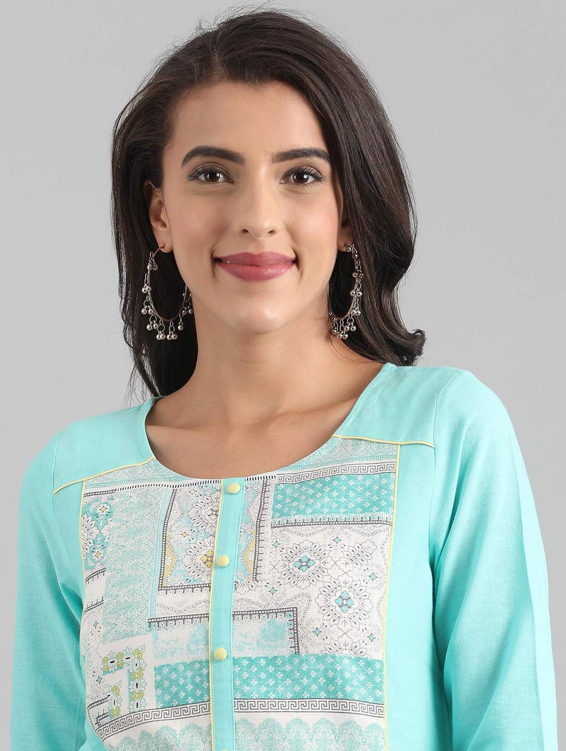 green cotton blend straight kurta - 17614213 - Zoom Image - 4