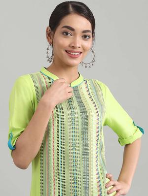 green viscose straight kurta - 17614219 - Standard Image - 4