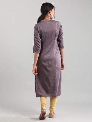 grey viscose straight kurta - 17614230 - Standard Image - 3