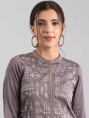 grey viscose straight kurta - 17614230 - Standard Image - 4