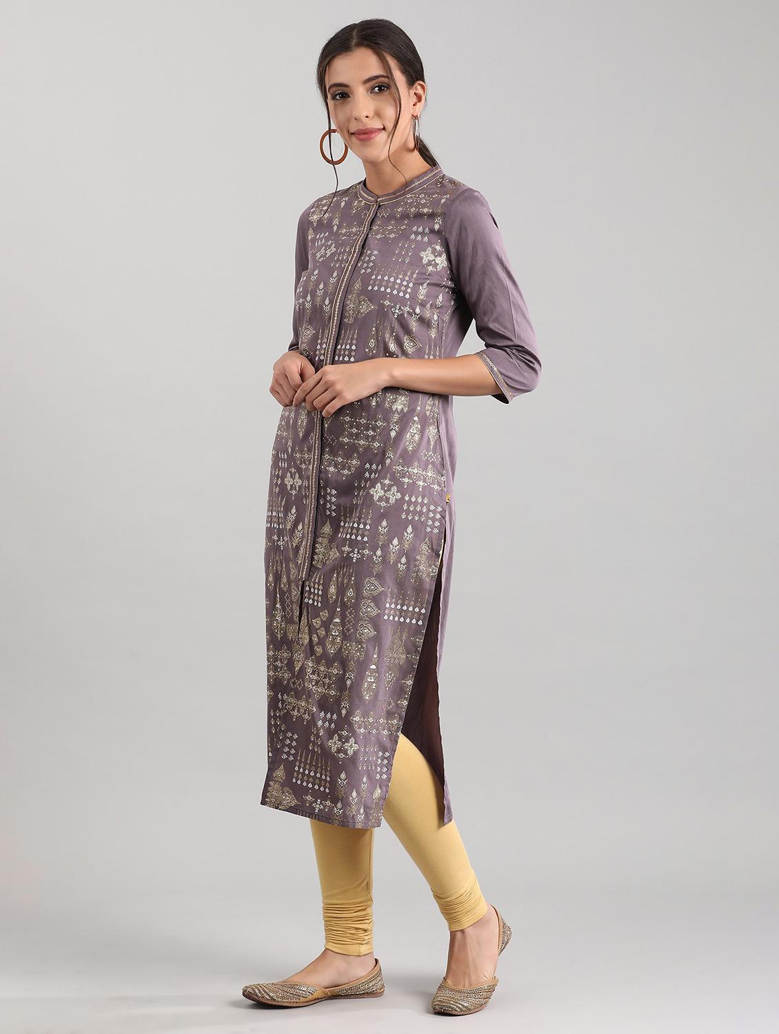 grey viscose straight kurta - 17614230 - Zoom Image - 2