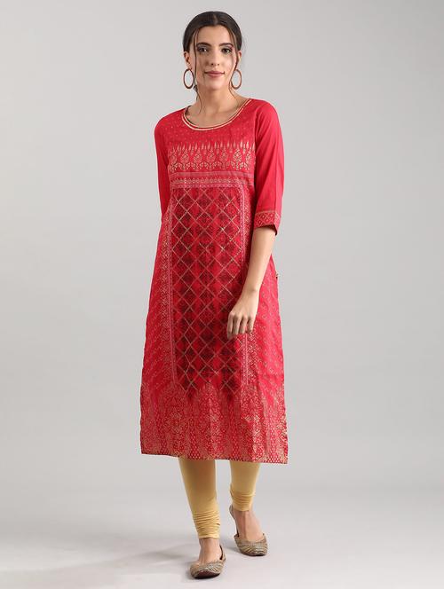 red viscose straight kurta - 17614234 - Standard Image - 1