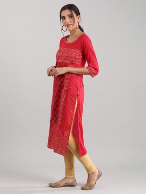 red viscose straight kurta - 17614234 - Standard Image - 2