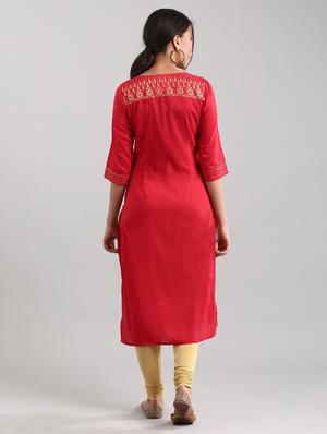 red viscose straight kurta - 17614234 - Standard Image - 3