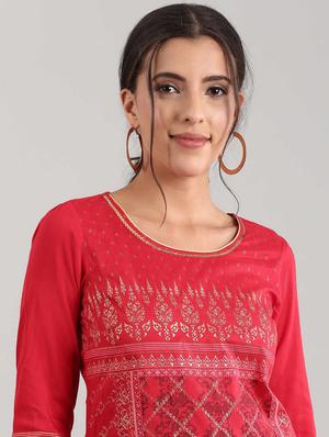 red viscose straight kurta - 17614234 - Standard Image - 4