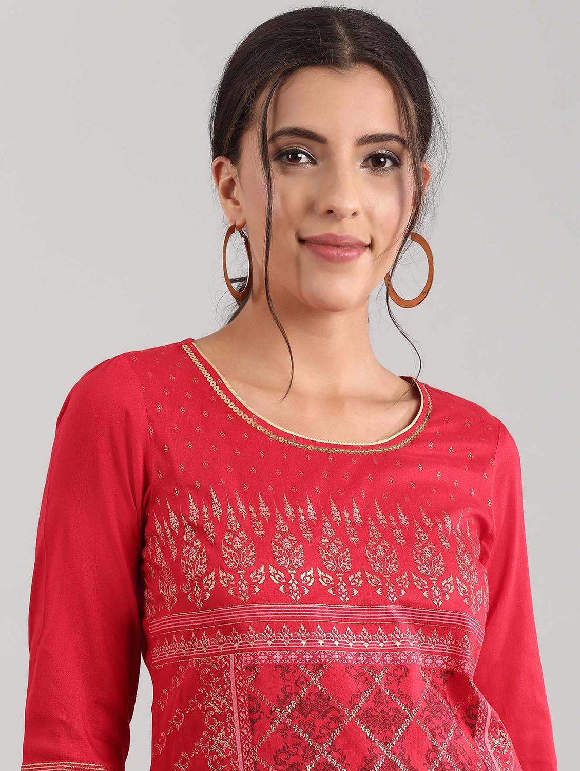 red viscose straight kurta - 17614234 - Zoom Image - 4
