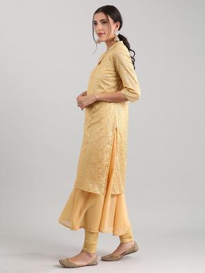 gold flared kurta - 17614239 - Standard Image - 2