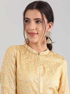gold flared kurta - 17614239 - Standard Image - 4