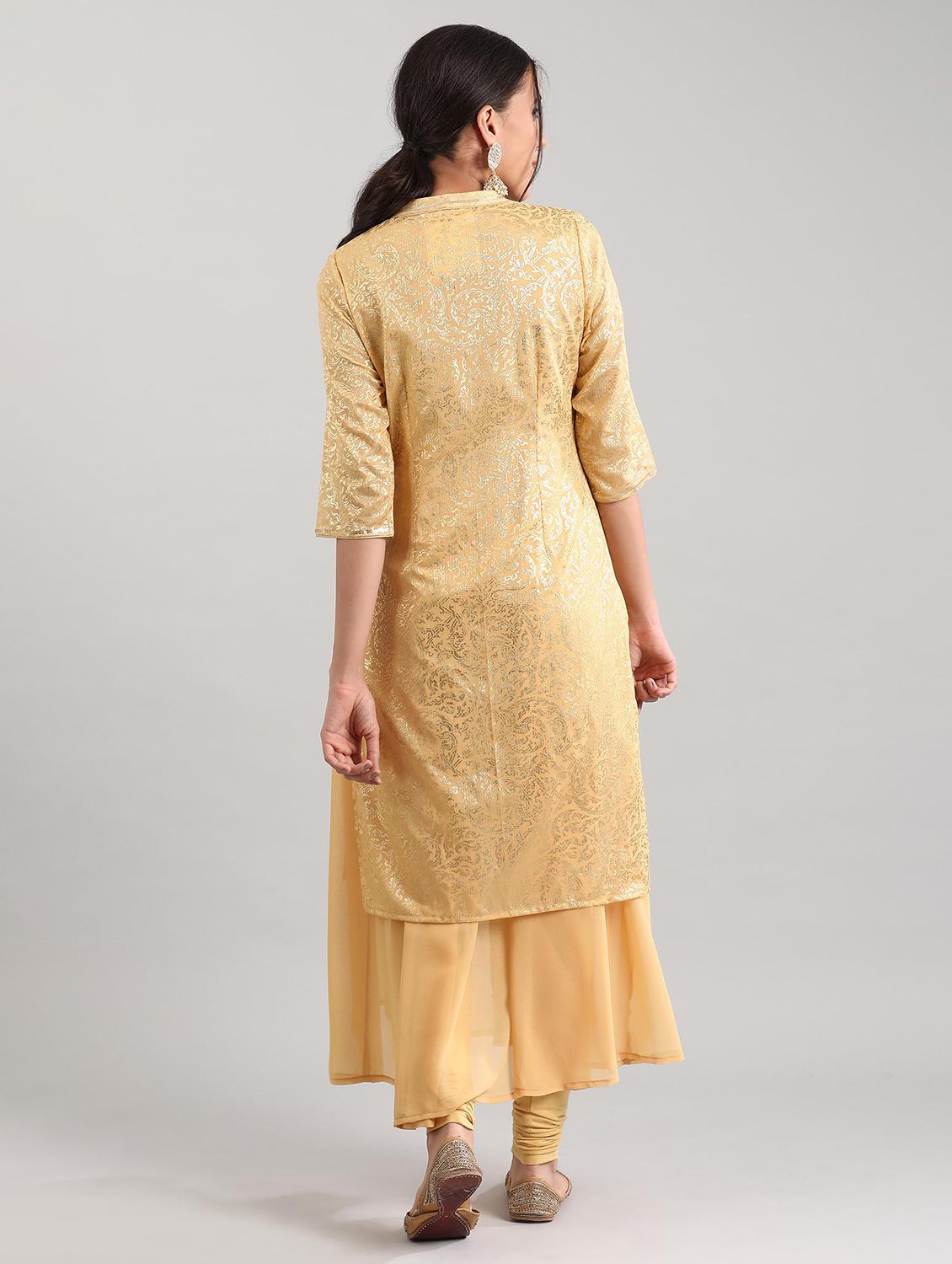 gold flared kurta - 17614239 - Zoom Image - 3