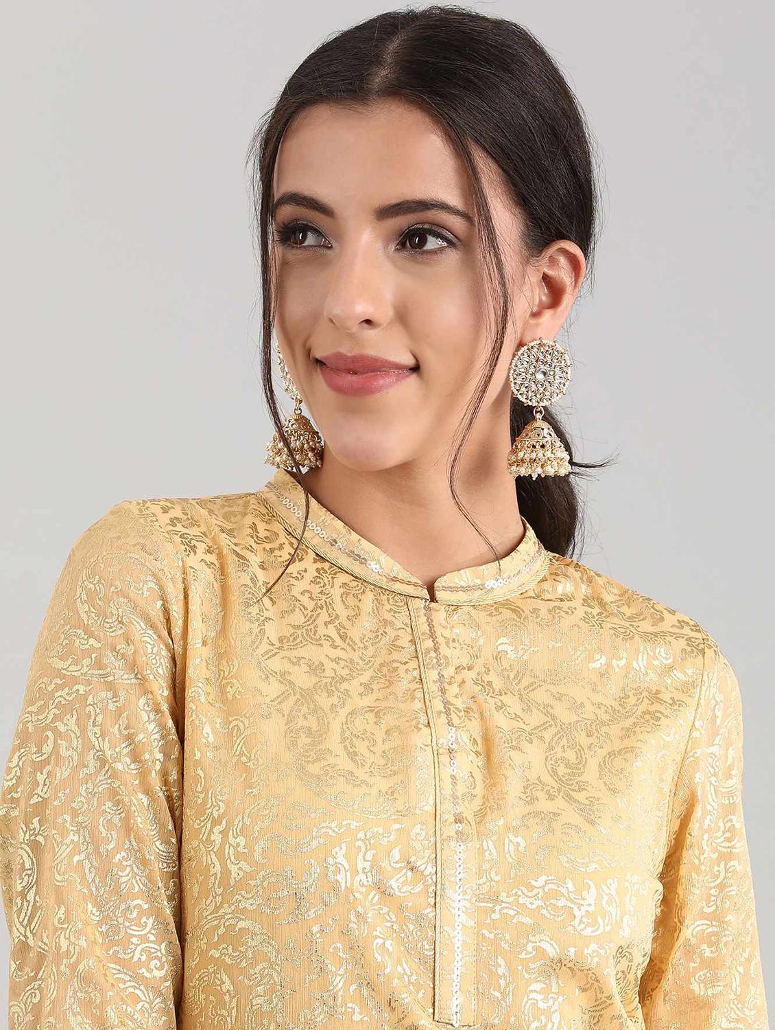 gold flared kurta - 17614239 - Zoom Image - 4