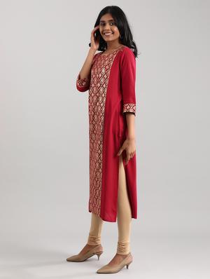 red viscose straight kurta - 17614240 - Standard Image - 2