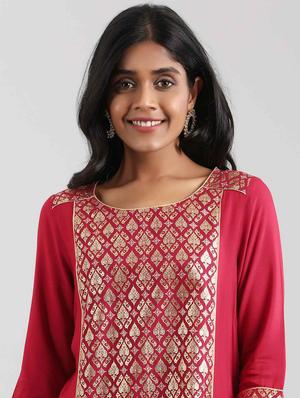 red viscose straight kurta - 17614240 - Standard Image - 4