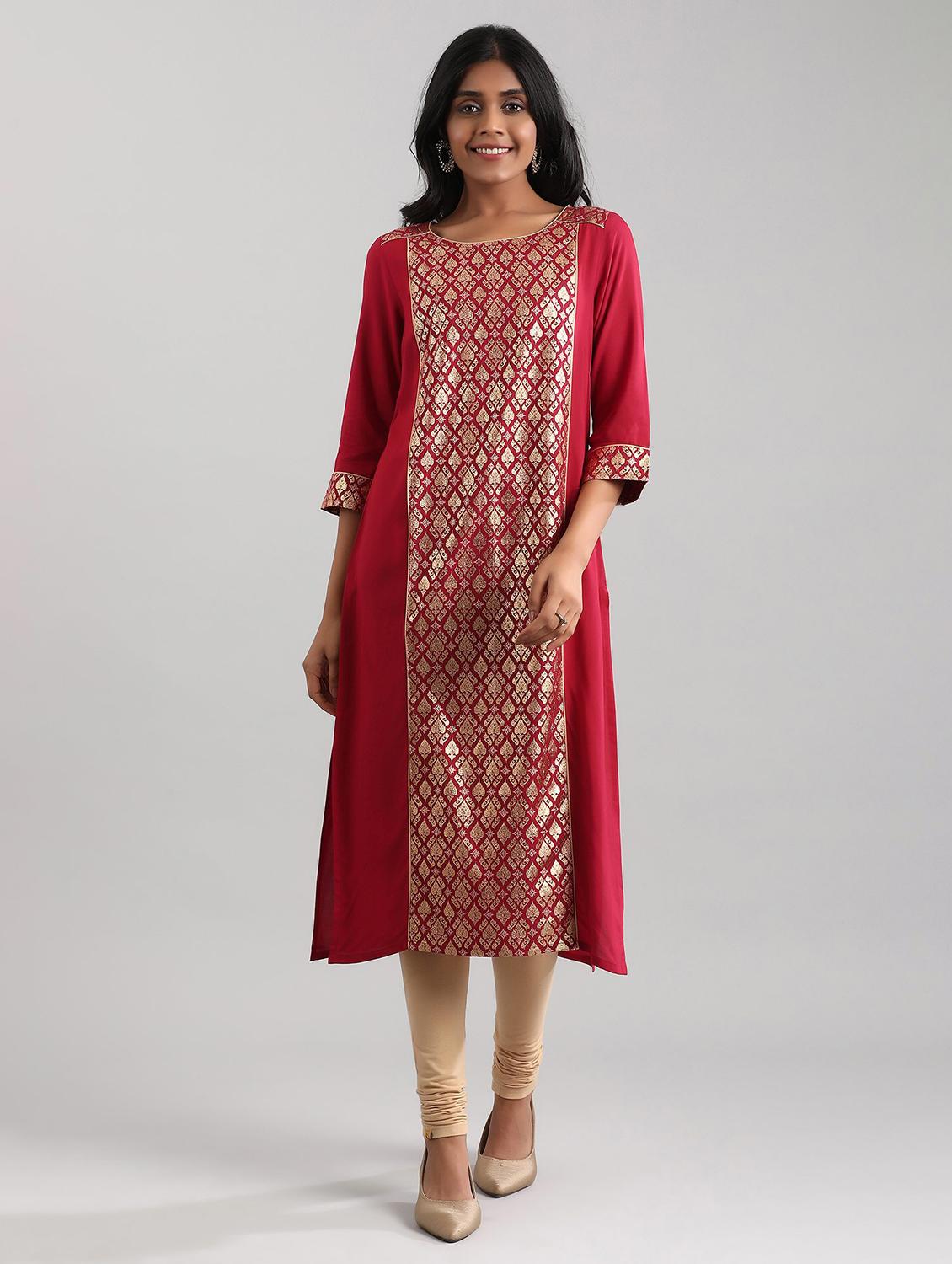 red viscose straight kurta - 17614240 - Zoom Image - 1