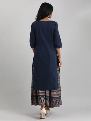 blue cotton straight kurta - 17614242 - Standard Image - 3