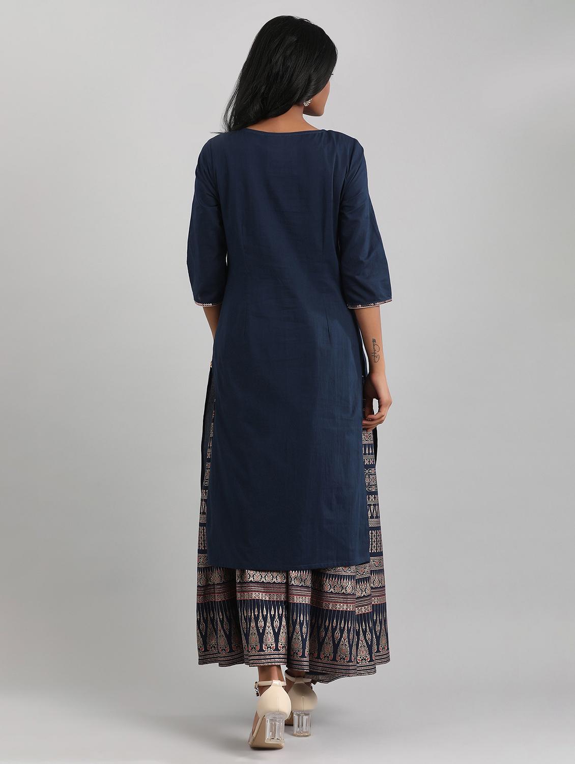 blue cotton straight kurta - 17614242 - Zoom Image - 3