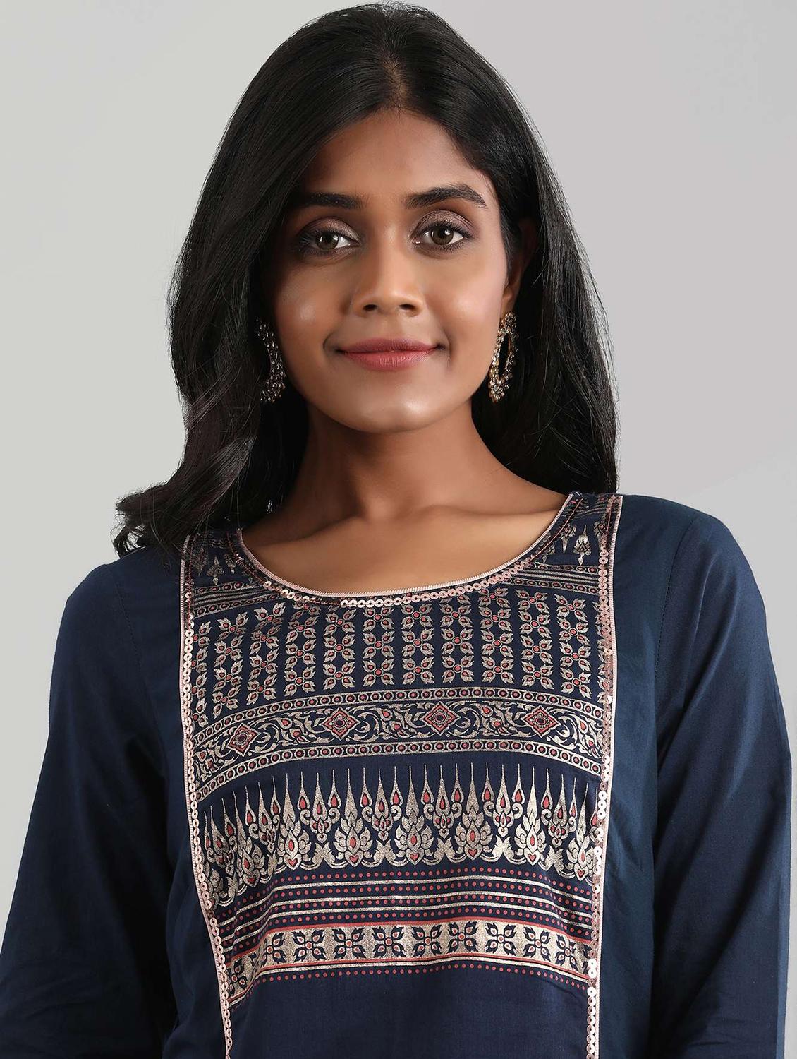 blue cotton straight kurta - 17614242 - Zoom Image - 4