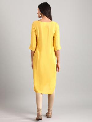 yellow viscose straight kurta - 17614243 - Standard Image - 3