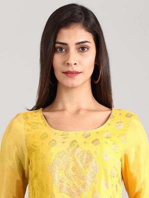 yellow viscose straight kurta - 17614243 - Standard Image - 4