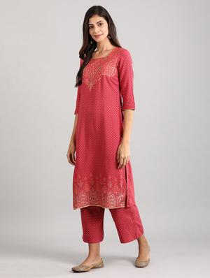 pink viscose straight kurta - 17614244 - Standard Image - 2