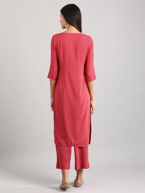 pink viscose straight kurta - 17614244 - Standard Image - 3