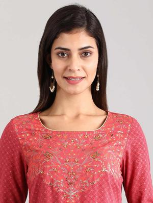 pink viscose straight kurta - 17614244 - Standard Image - 4