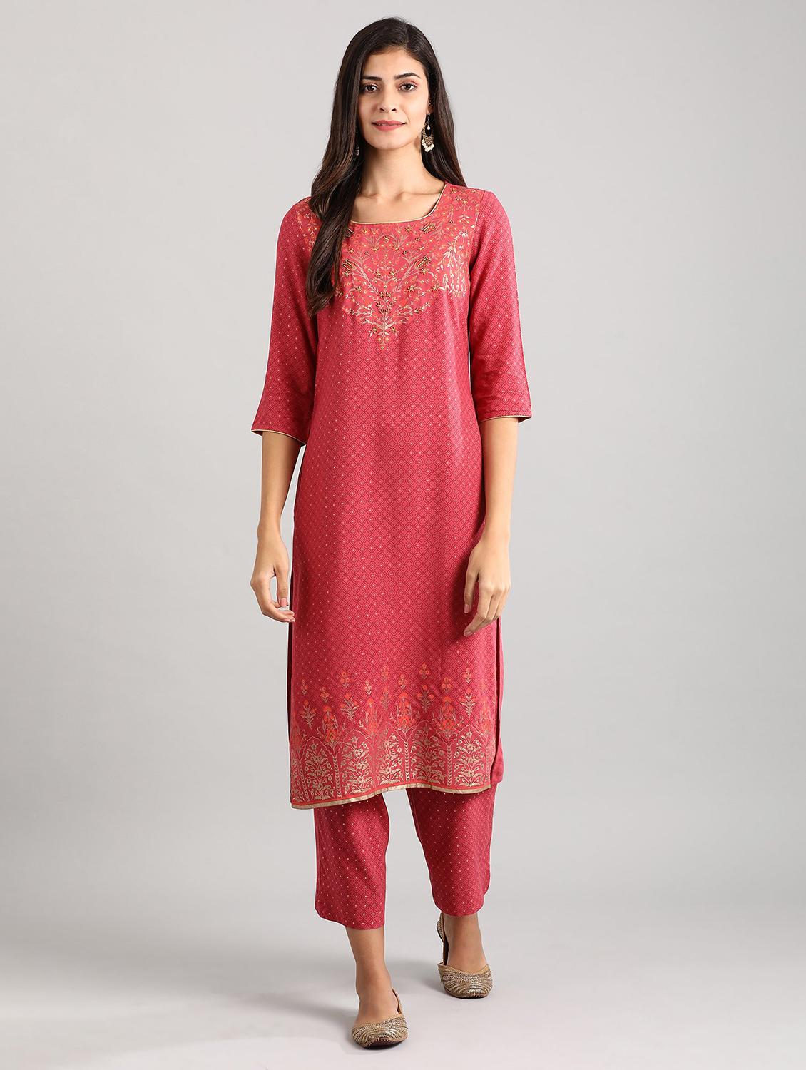 pink viscose straight kurta - 17614244 - Zoom Image - 1