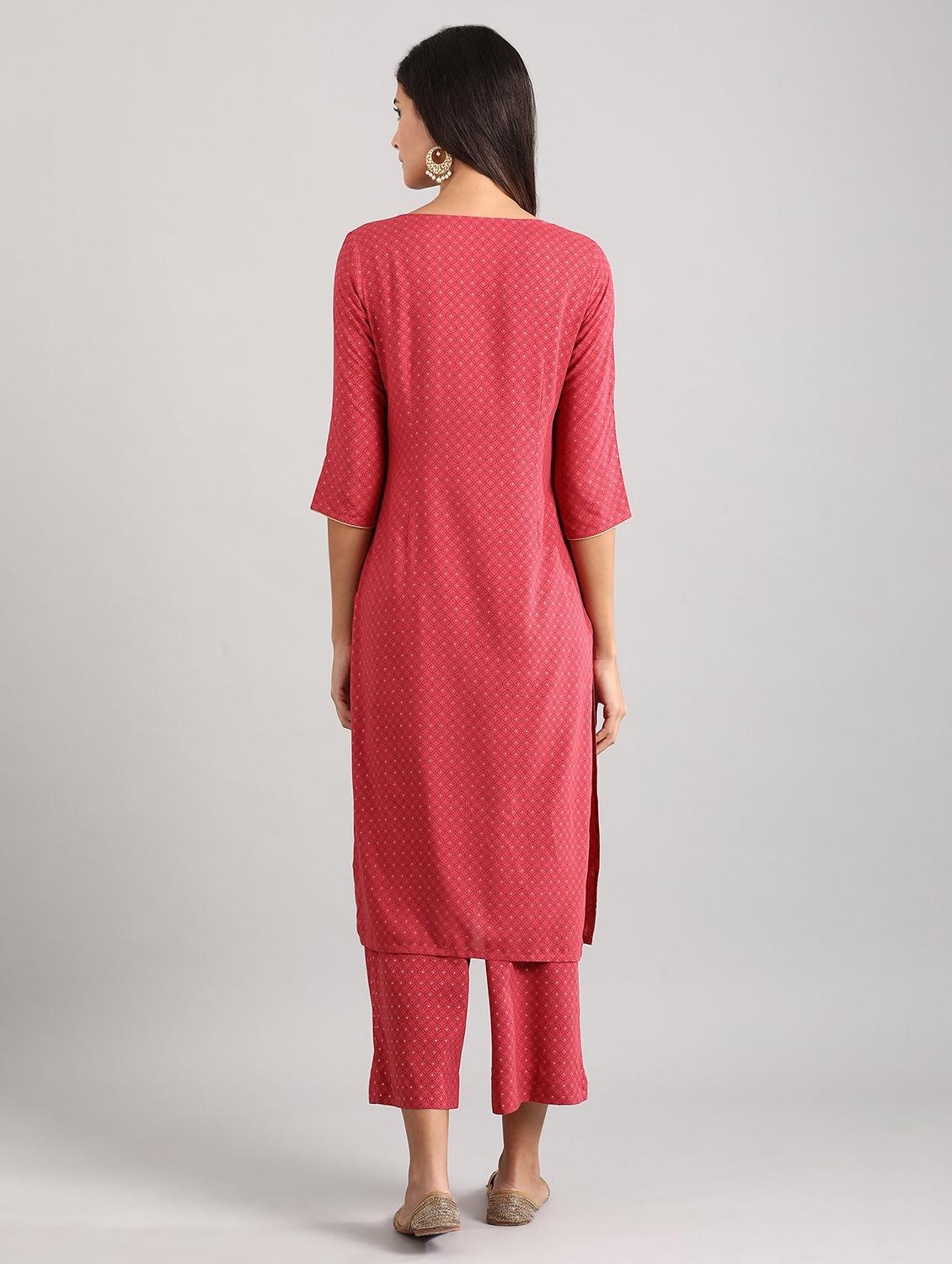 pink viscose straight kurta - 17614244 - Zoom Image - 3
