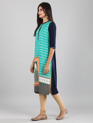 blue viscose straight kurta - 17614247 - Standard Image - 2