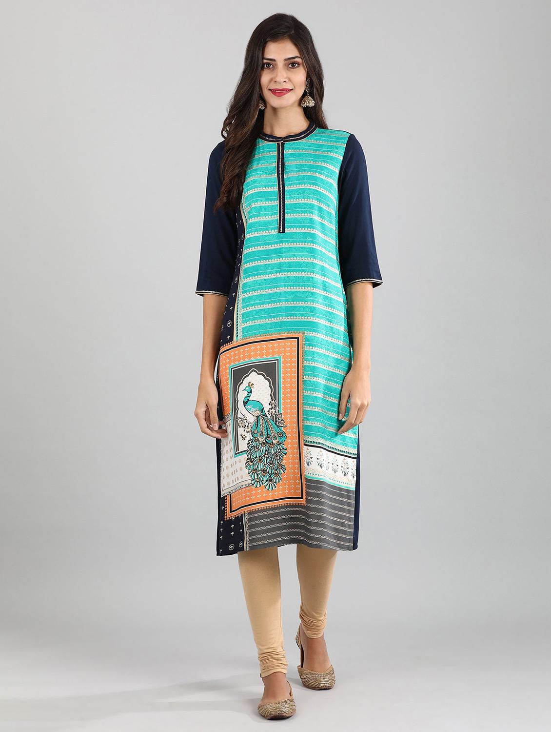blue viscose straight kurta - 17614247 - Zoom Image - 1