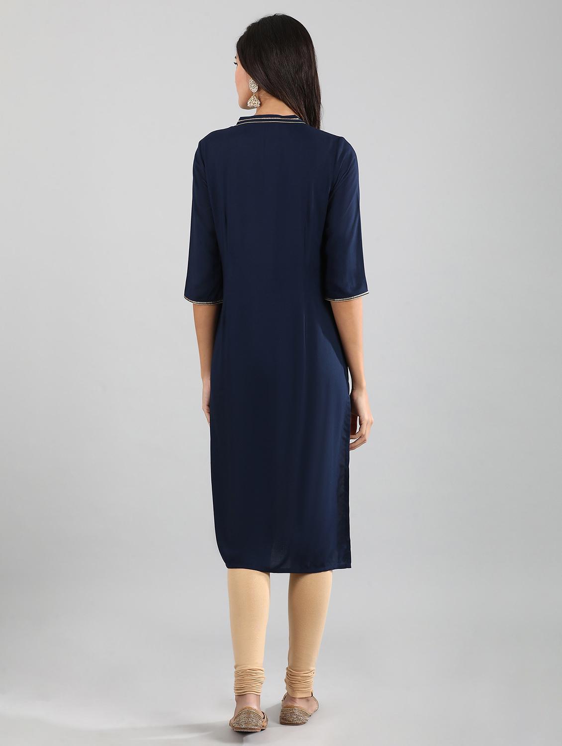 blue viscose straight kurta - 17614247 - Zoom Image - 3