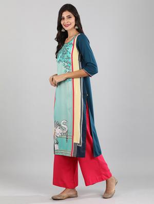 blue viscose straight kurta - 17614252 - Standard Image - 2